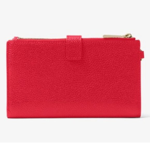 New Michael Kors Adele Floral Appliqué Leather Smartphone Double Zip Wristlet - Picture 10 of 13